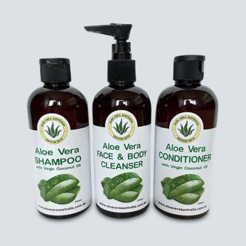 Aloe Shampoo, Conditioner, Face /& Body Cleanser – 3 x 250ml Pack