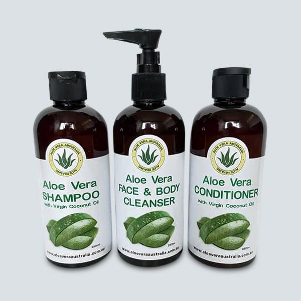 Aloe Shampoo, Conditioner, Face /& Body Cleanser – 3 x 250ml Pack